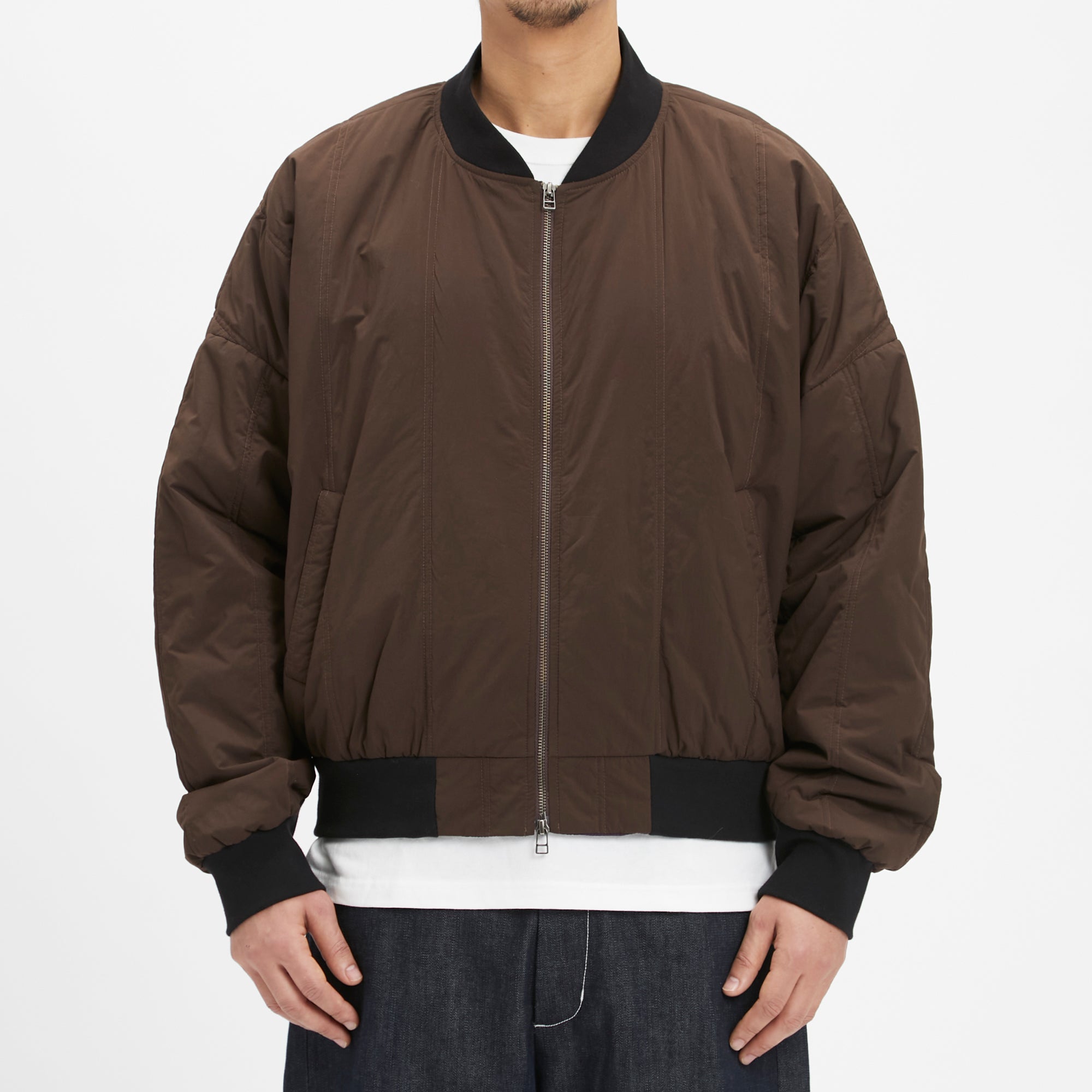 Reversible Bomber Jacket - Brown Quilted Recycled Nylon WR – s.k.