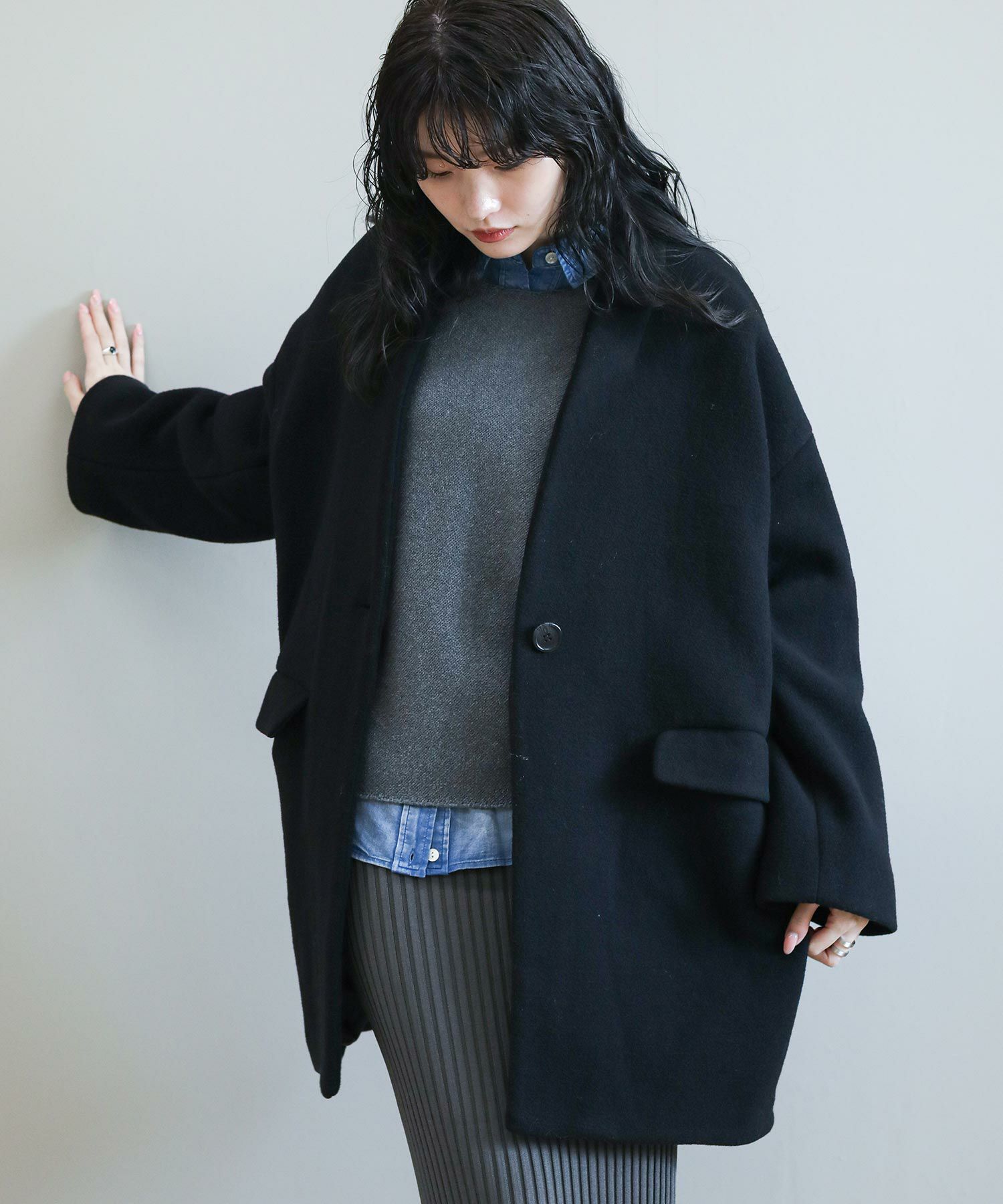 The rejoiceウール混カラーレスコート | SEKIMIKI Online