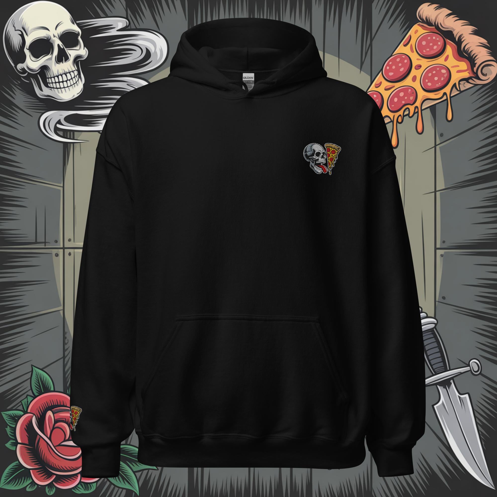 Skull Slice Embroidered Pullover Hoodie – Skeleton Pizza Supply Co.