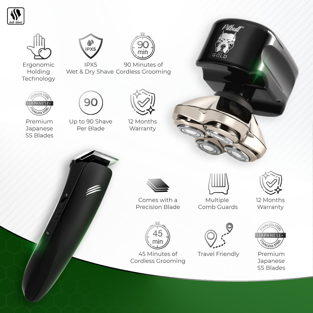 Pitbull Gold PRO + Baby Beast Trimmer combo | Shave & Trim – Skull