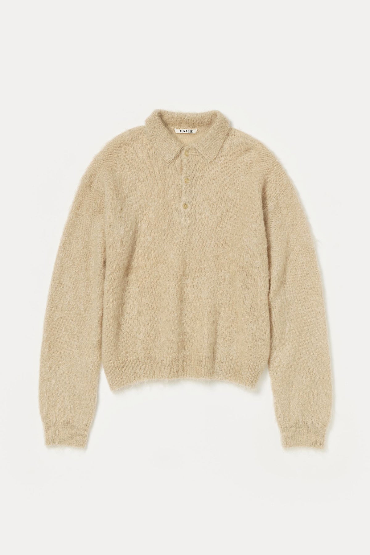 Auralee Brushed Super Kid Mohair Knit Polo | Beige | Canoe Club