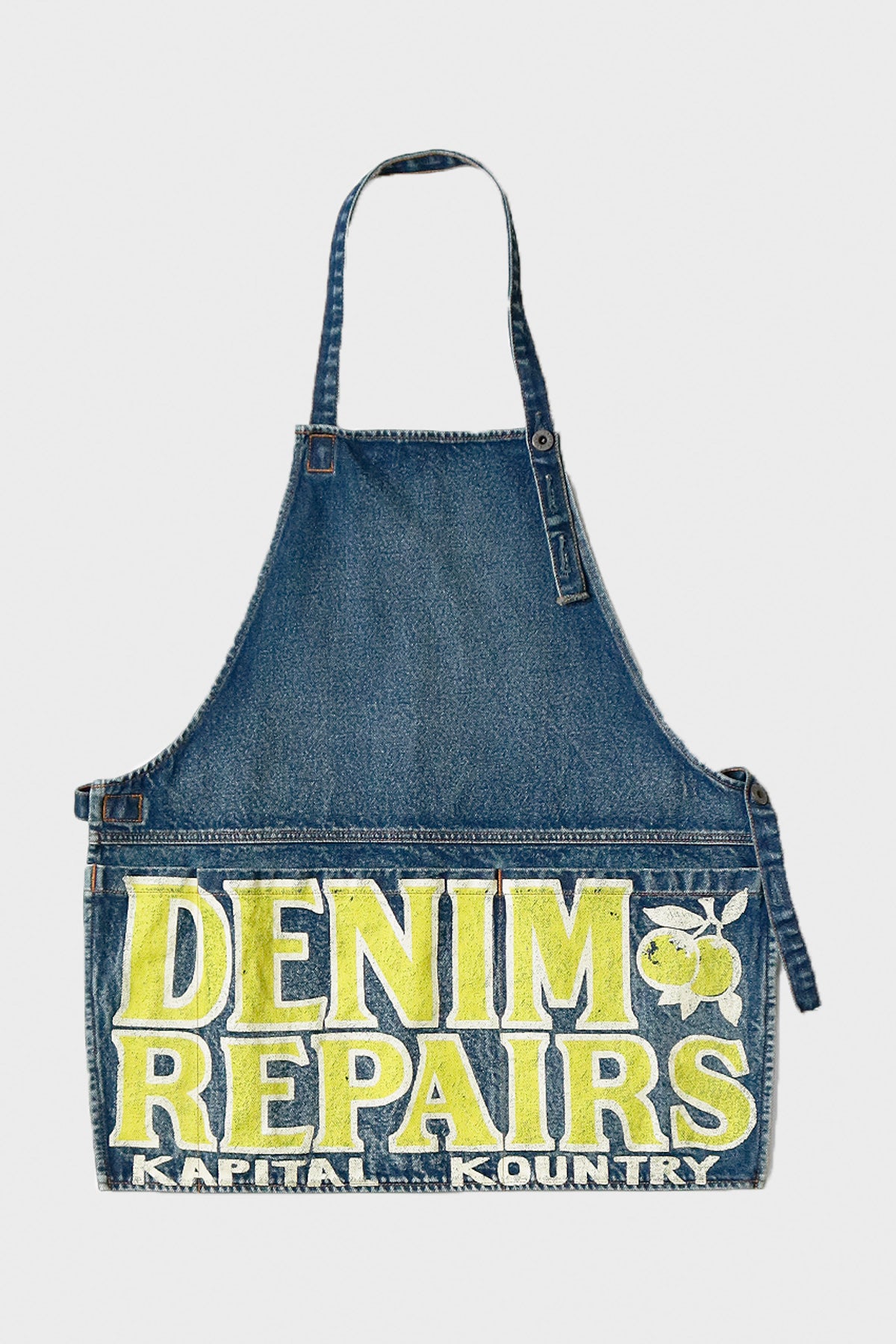 Kapital 13oz Denim Damaged AD Apron (DENIM REPAIRS) | Yellow