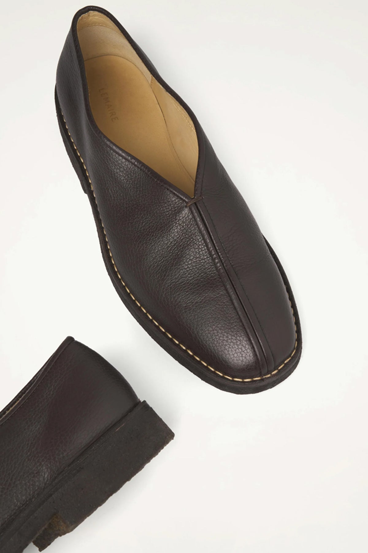 Lemaire Piped Crepe Slippers | Dark Brown | Canoe Club