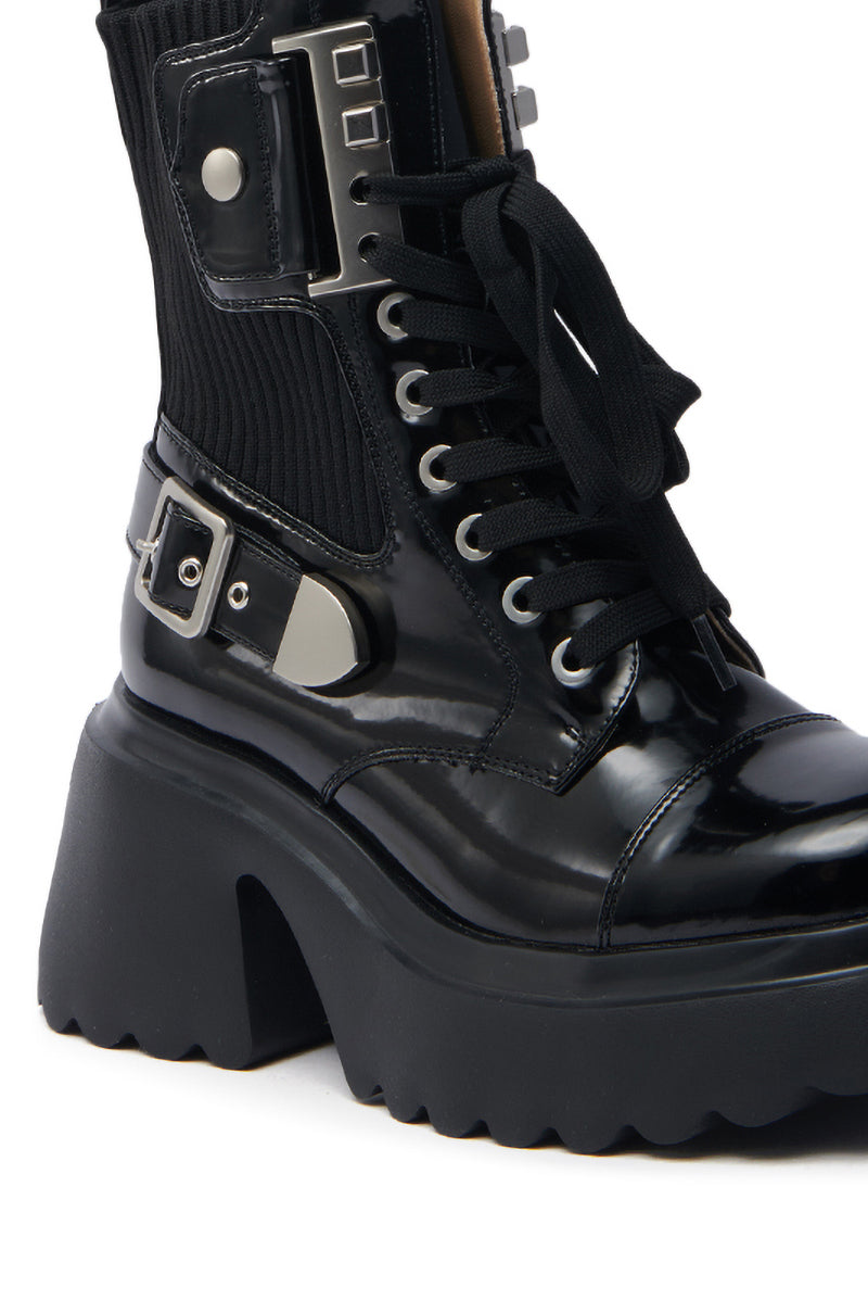 AZALEA WANG GRAY BLACK WITH METAL PLATFORM BOOTIE – AKIRA
