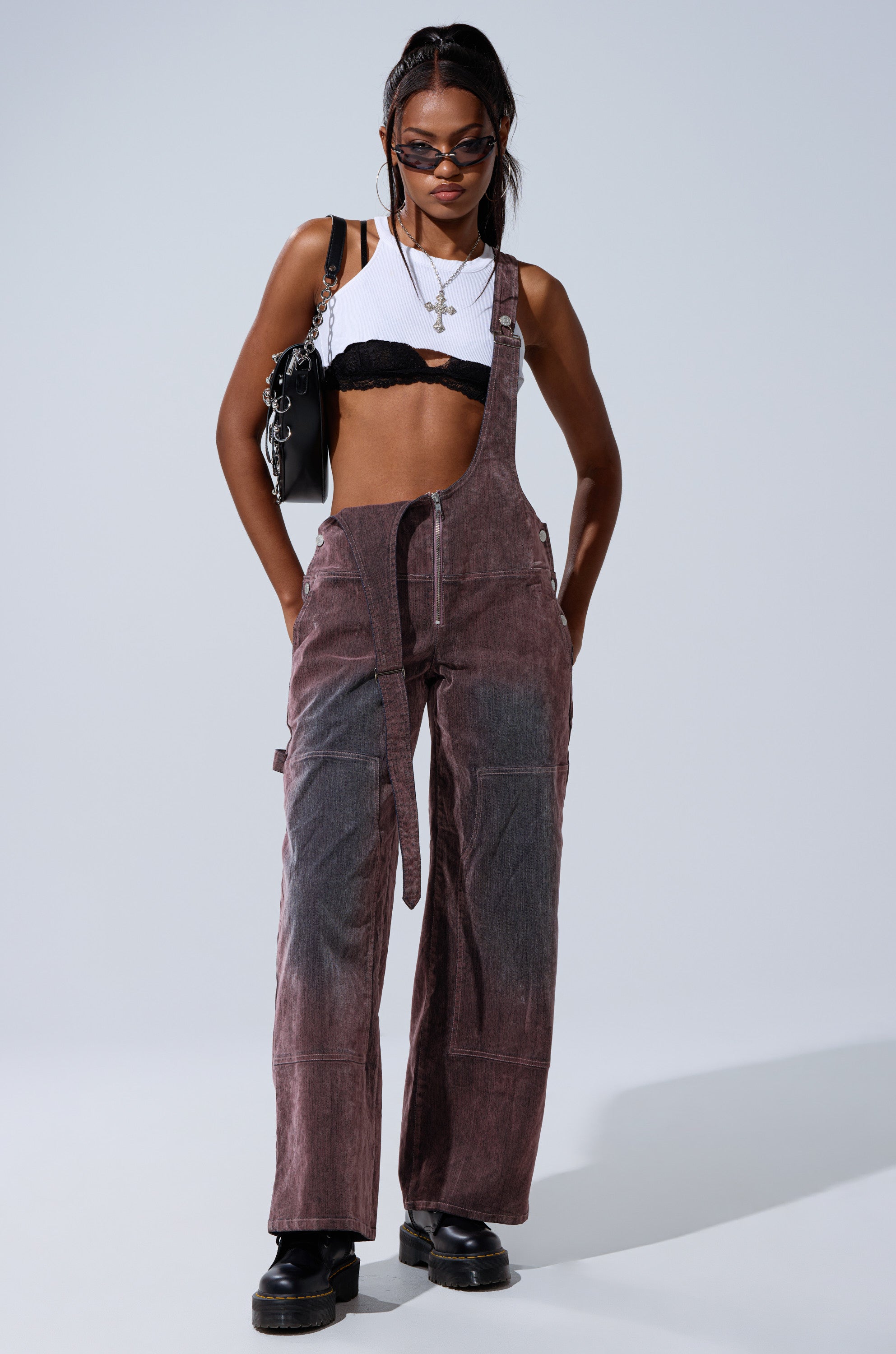 DOUBLE KNEE TEXTURED DENIM OVERALLS – AKIRA