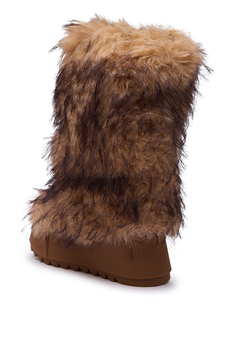 AZALEA WANG LEOPOLD BROWN MULTI FLAT FUR BOOT – AKIRA