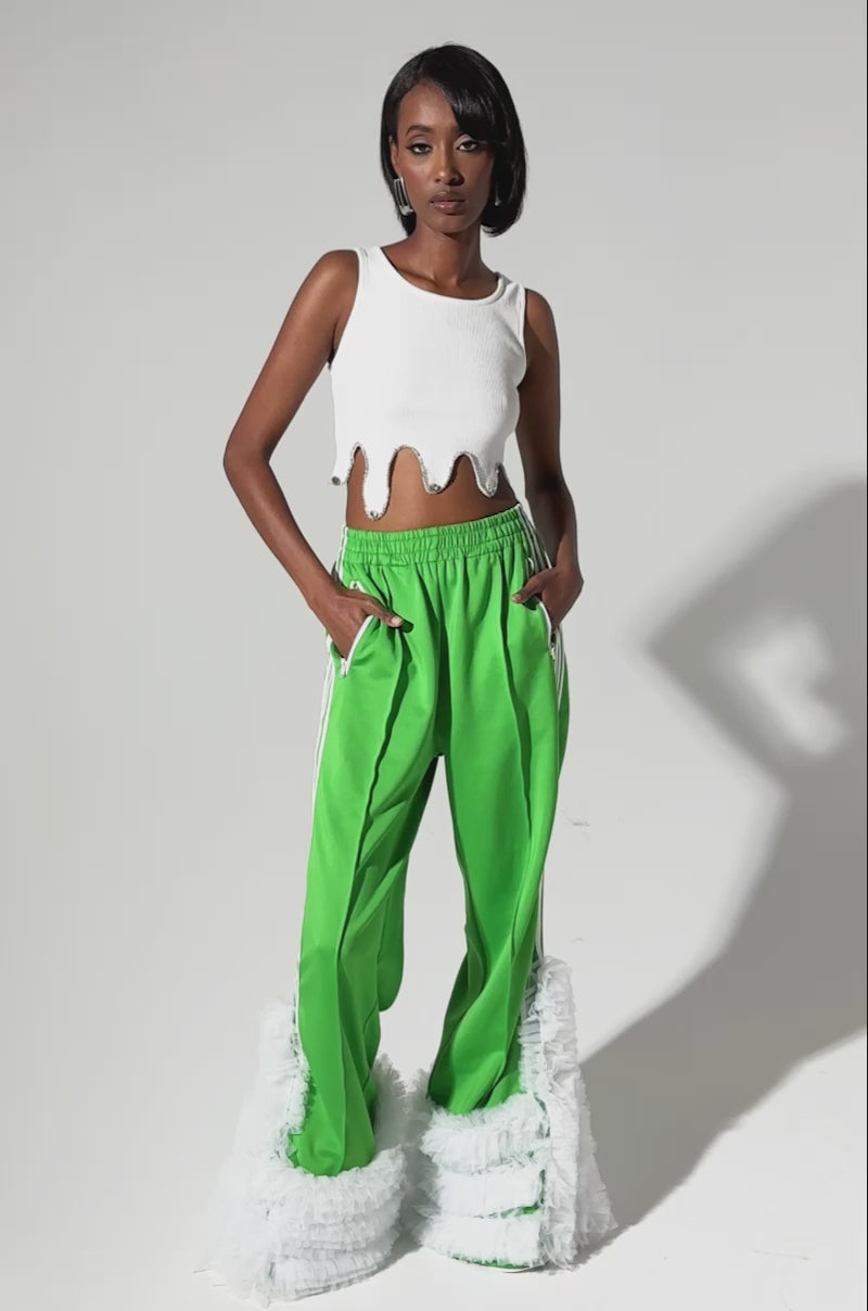 MODERN JAM TRACK PANT WITH TULLE IN GREEN – AKIRA