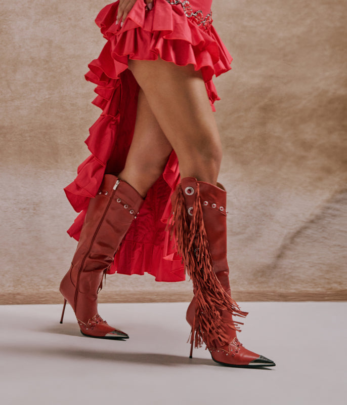 AZALEA WANG CHERELLI BROWN CROC OVER THE KNEE SANDAL – AKIRA