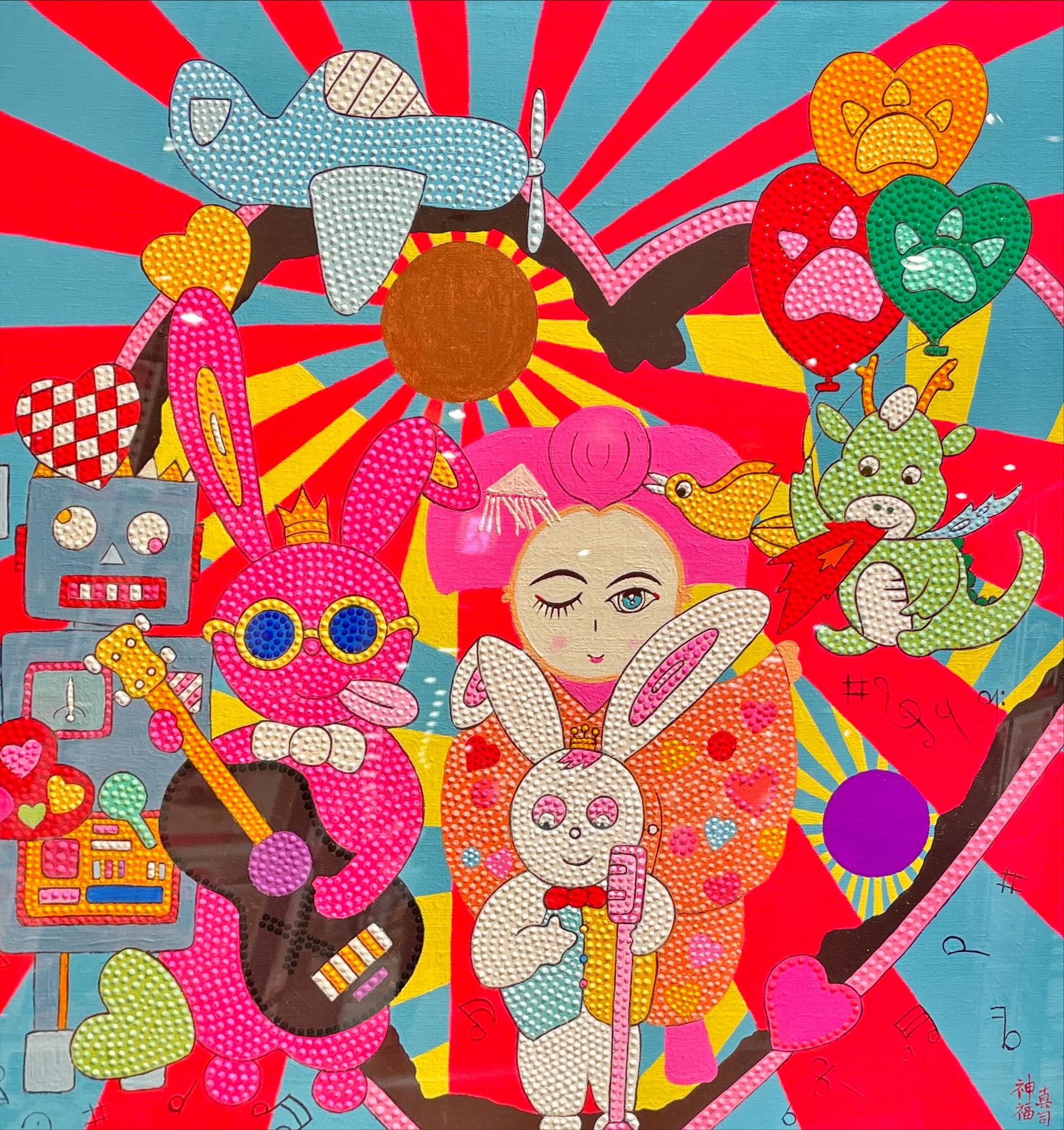 真作】 大杉真司 「見つめて富士左馬」 油彩 ＋ 金箔・プラチナ箔 真作