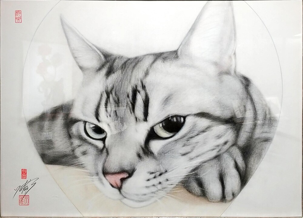 高橋行雄（？） 猫 フレームなし サインあり *サイズ表記更新 高橋行雄