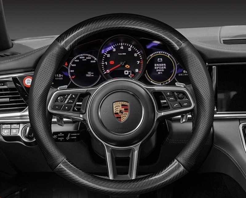 ポルシェ◇汎用 グロスカーボンレザースポーツタイプステアリング