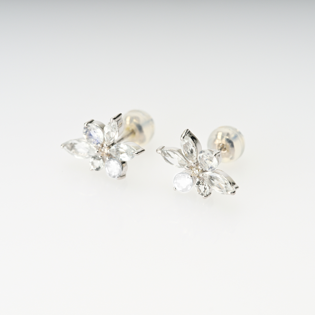 ピアス K10ホワイトゴールド ホワイトトパーズ ムーンストーン アクア