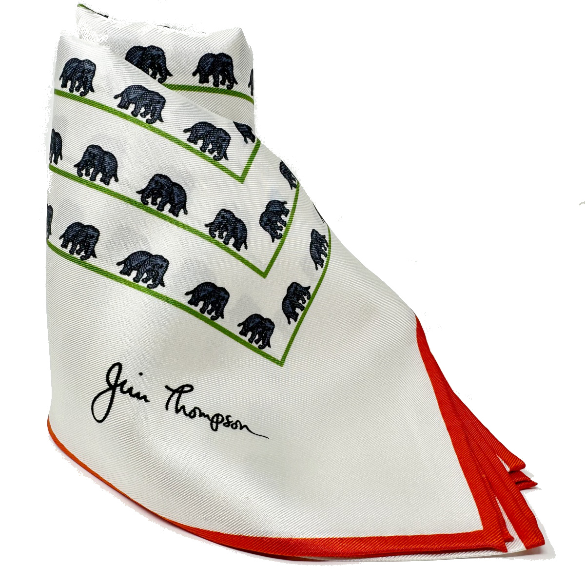 シルクスカーフ 象柄（ホワイト） - ジムトンプソン【タイシルク100