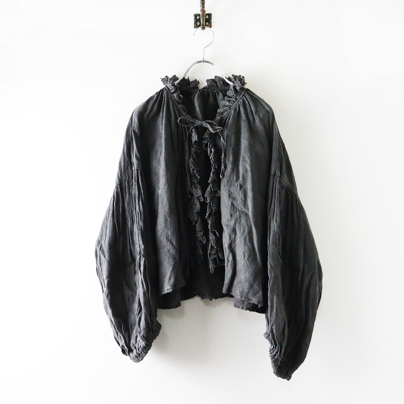 ネストローブ nest Robe リネン備長炭染めスカラフリルブラウス