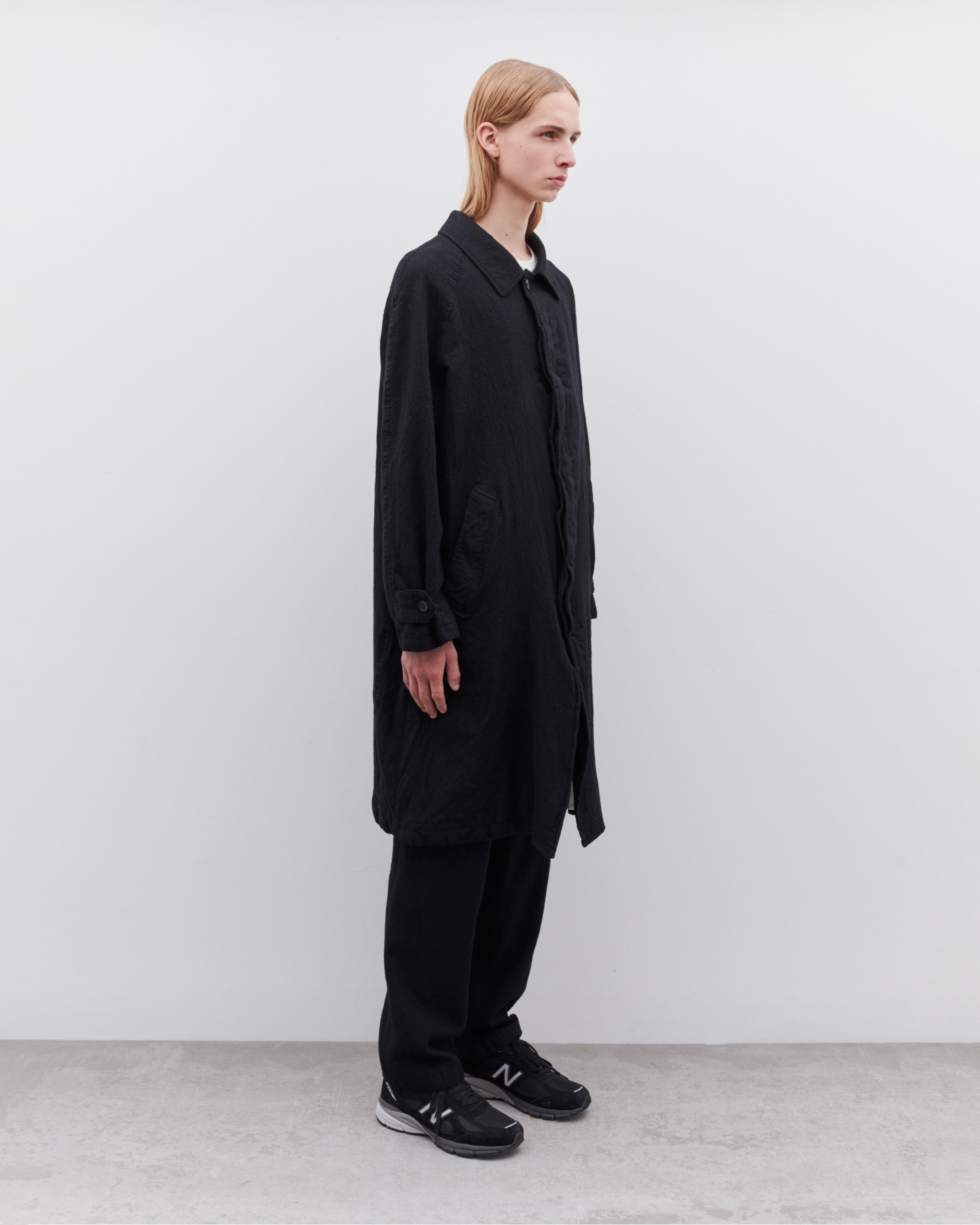 CDG Homme: Men's Wool Mac Coat (Black) | DSMNY E-SHOP