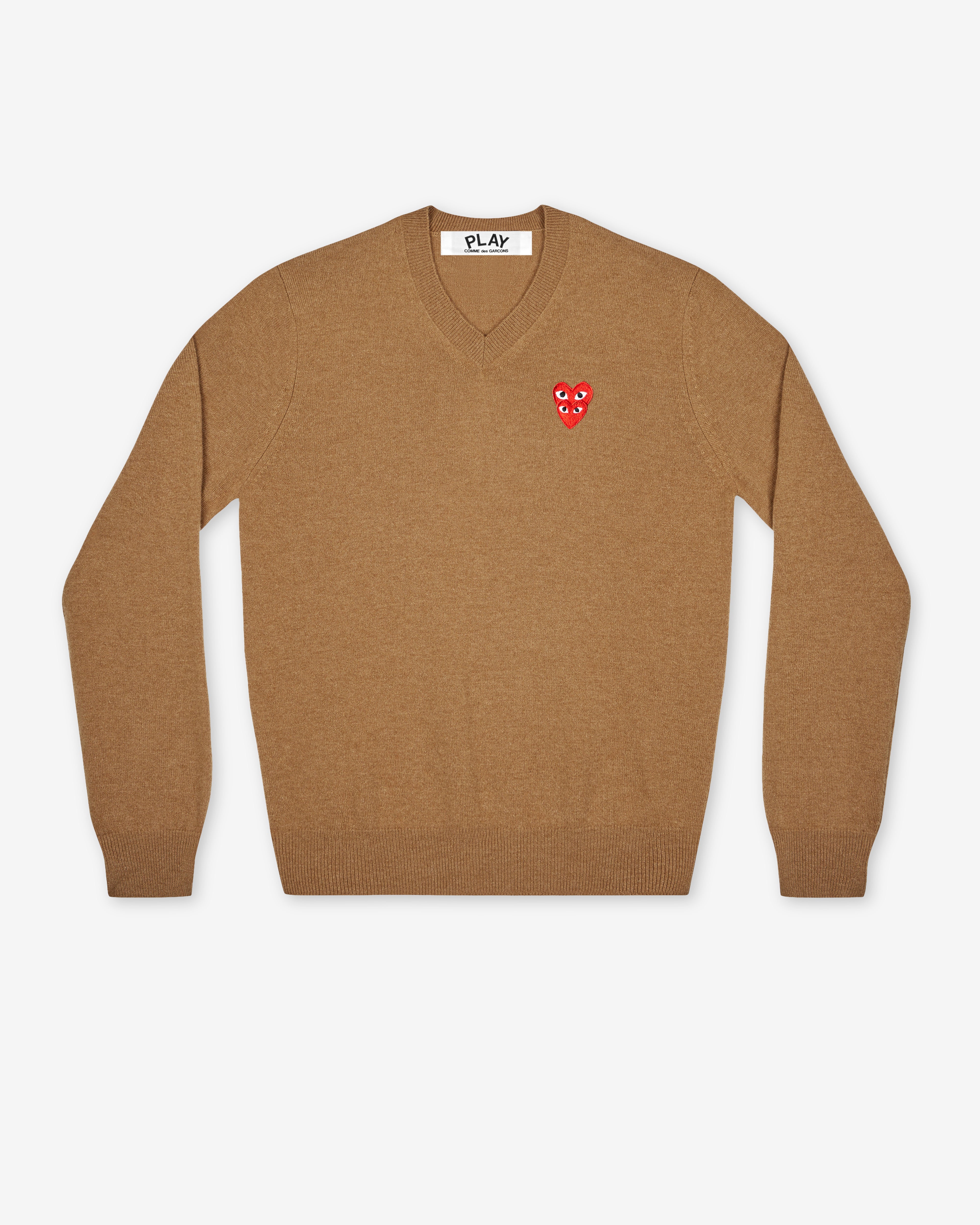 Play Comme des Garçons: Double Eye V Neck Sweater (Brown) | DSMNY