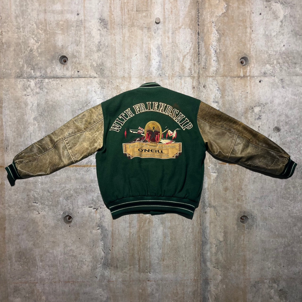 O'NEIL(オニール) 90's レザー切替オーバーサイズスタジャン L グリーン