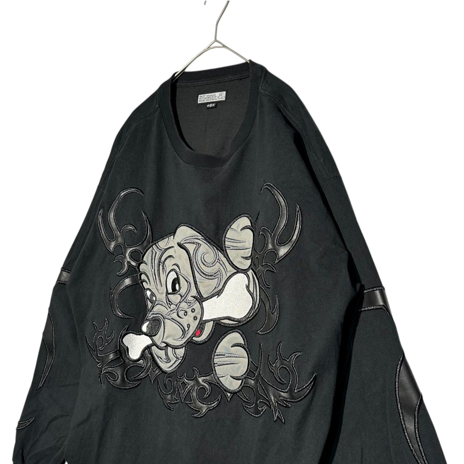 GALFY (ガルフィー) 部族 ロン Tee 144024 L ブラック 犬 刺繍 ロゴ