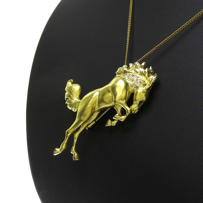 馬モチーフ ブローチ兼用 艶消し ダイヤモンド 計0.13ct ペンダント