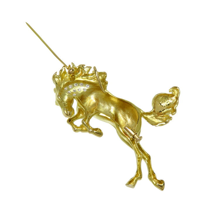 馬モチーフ ブローチ兼用 艶消し ダイヤモンド 計0.13ct ペンダント