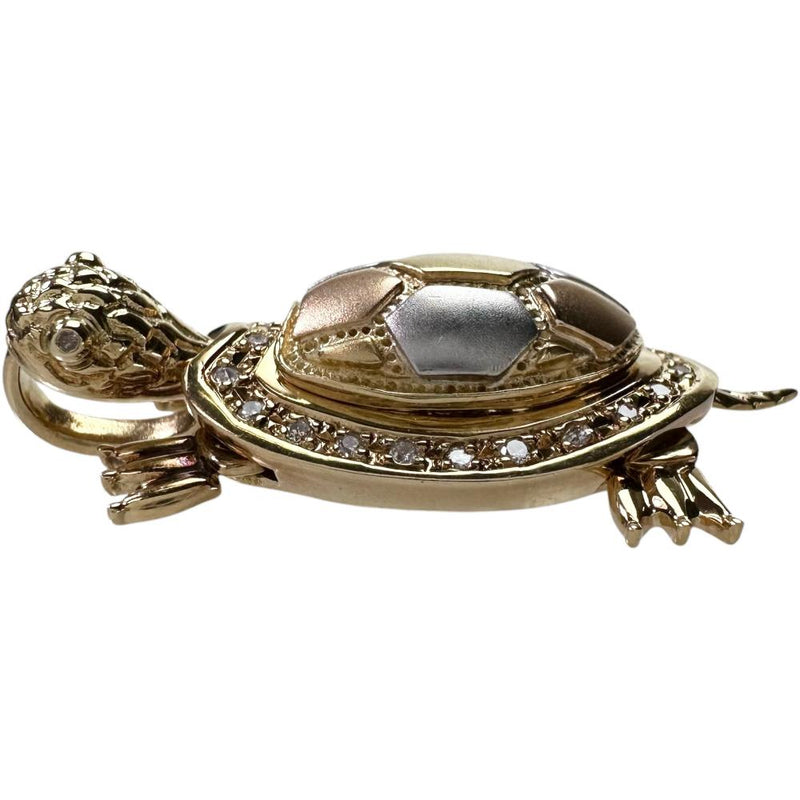 亀/カメ 縁起物 開閉式 観音像 ダイヤモンド 計0.18ct ペンダント