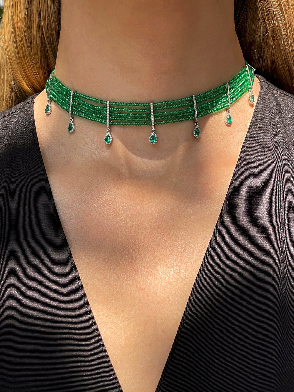 Green Emerald and Diamond Choker Necklace | Marisa Perry by