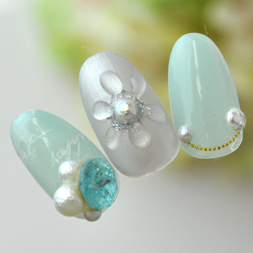 ラインストーン クラック ブルー アクアマリン 海 夏 クリスタル 気泡