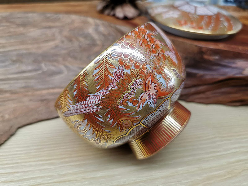 九谷焼 錦山窯 赤絵瑞鳥 蓋付湯呑(1客) – 漆陶舗あらき 輪島塗 九谷焼