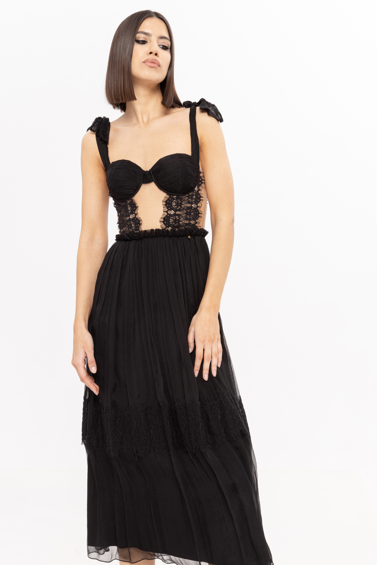 Lace insert silk dress | RS13878 | NISSA