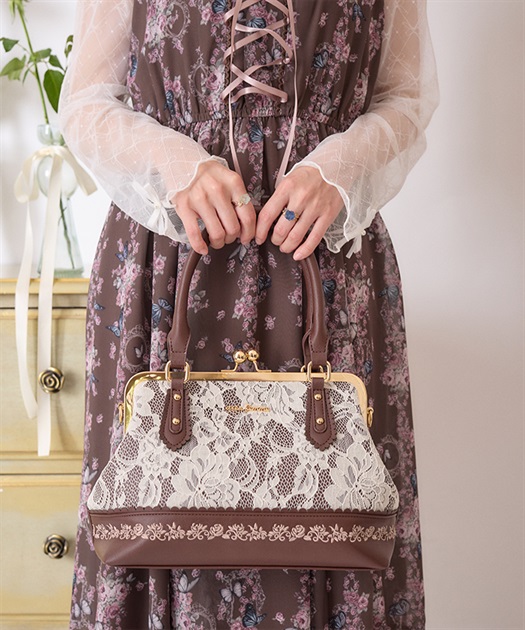 レース重ねがま口ボストン | axes femme | axes femme online shop