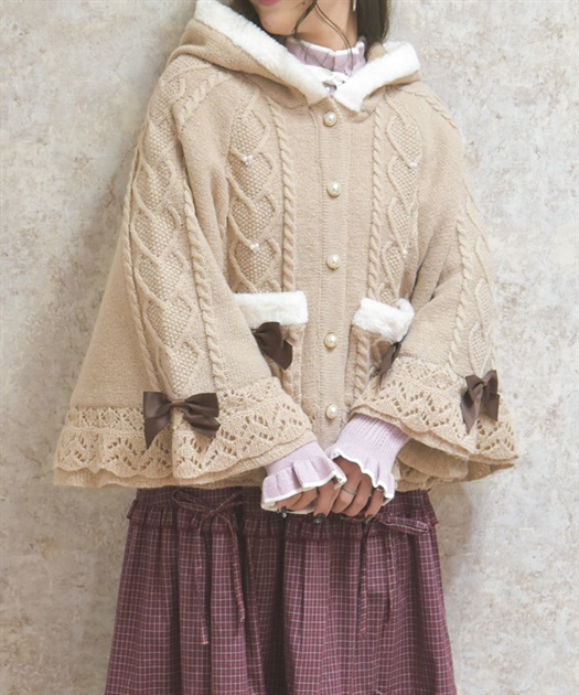 ハート編柄裏ボアニットケープ | axes femme online shop