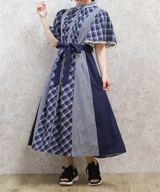 チェック切替パッチワークワンピース 【会員限定価格】 | axes femme