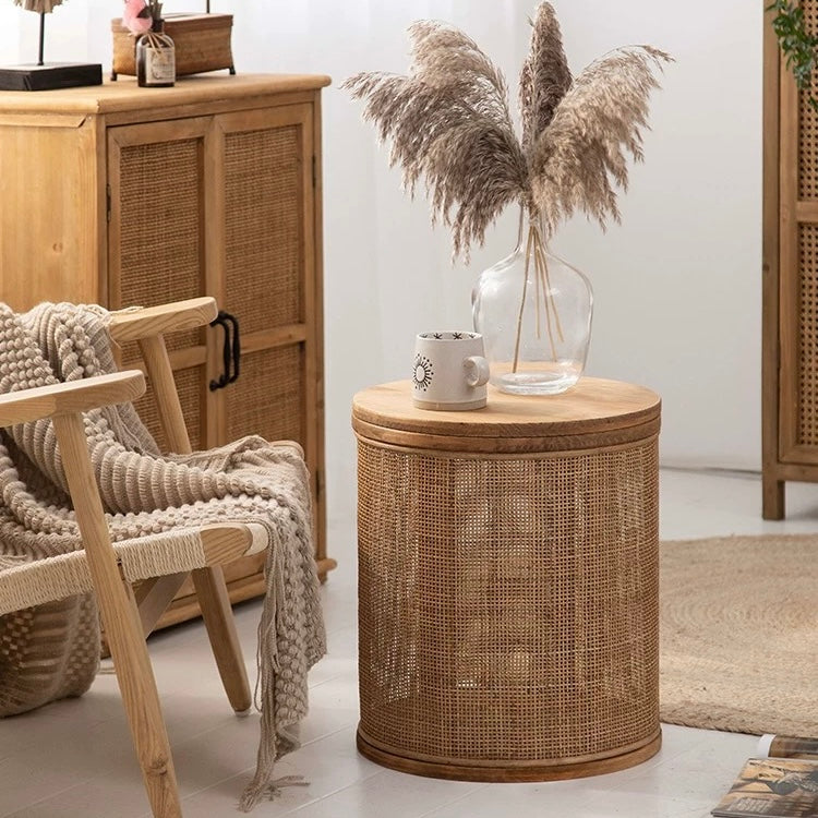 ラタン ラウンドサイドテーブル