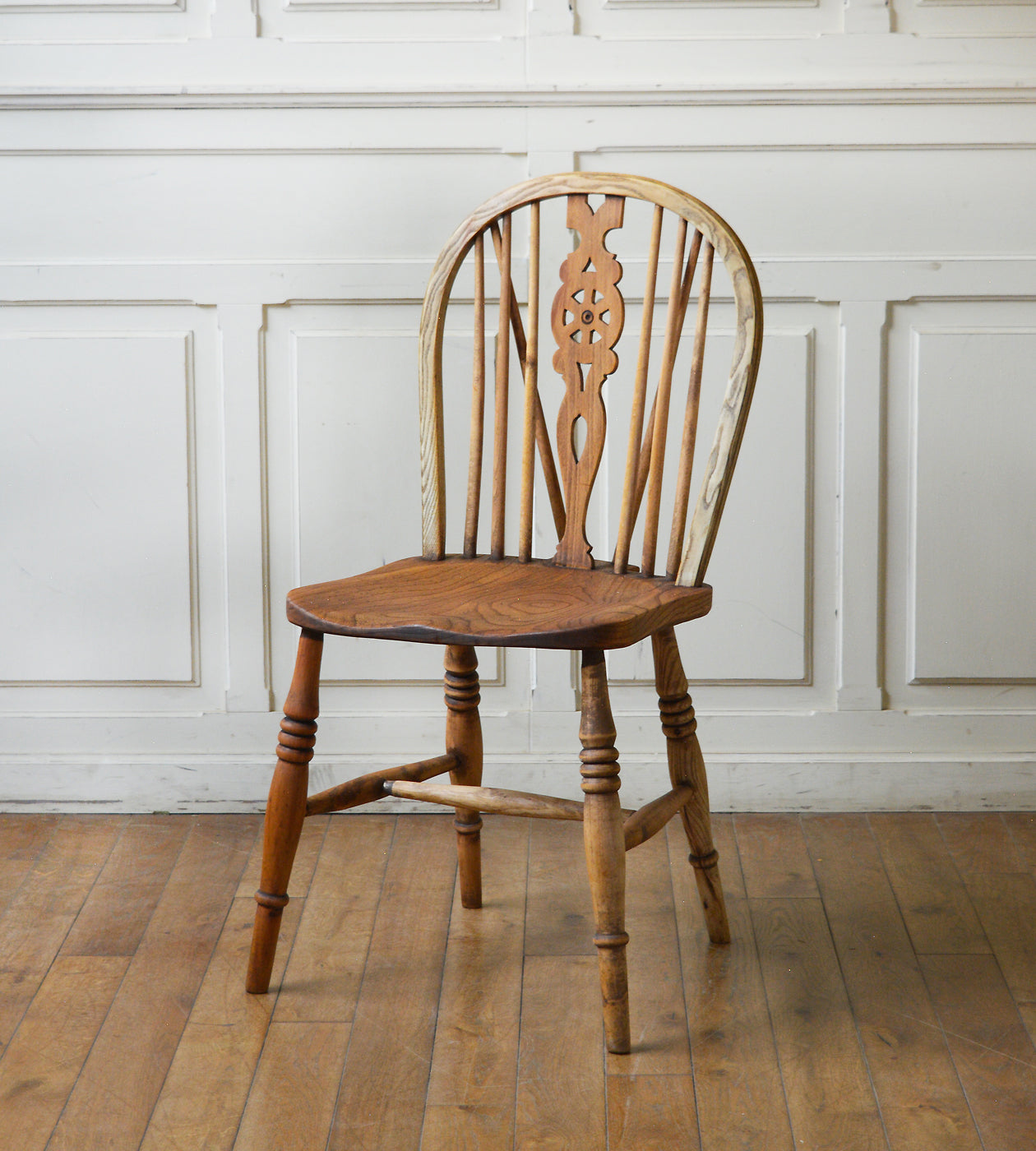 英国アンティーク木製ホイールバックチェア/ダイニングイス/椅子(89