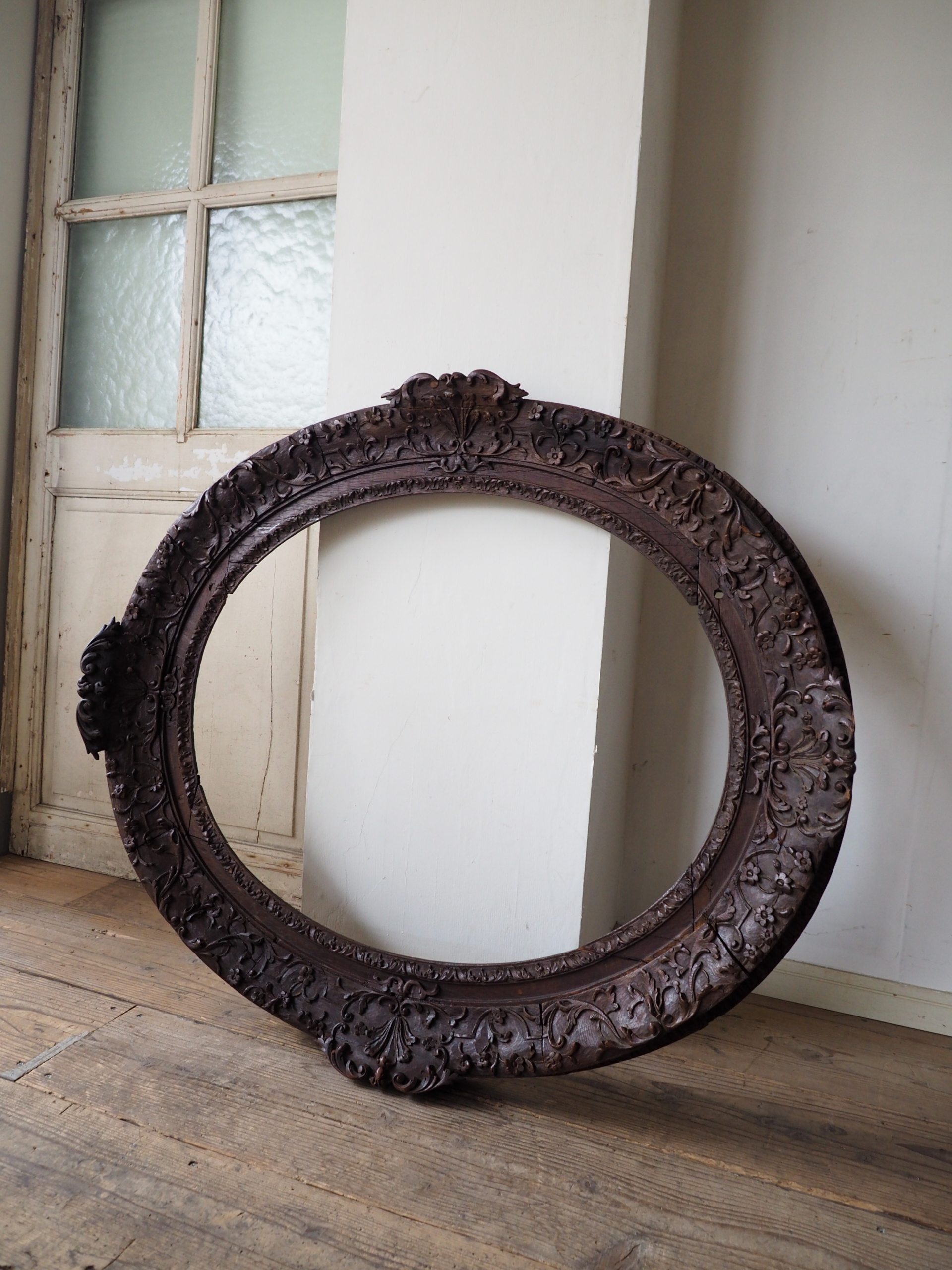 kf-0282 大型フレーム 額 オーバル 木彫 フランス | antiques-educo