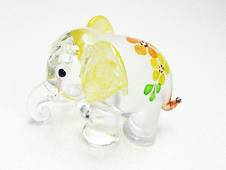 ガラス製 ゾウの置物 黄 + アジア雑貨バグース！：1005005