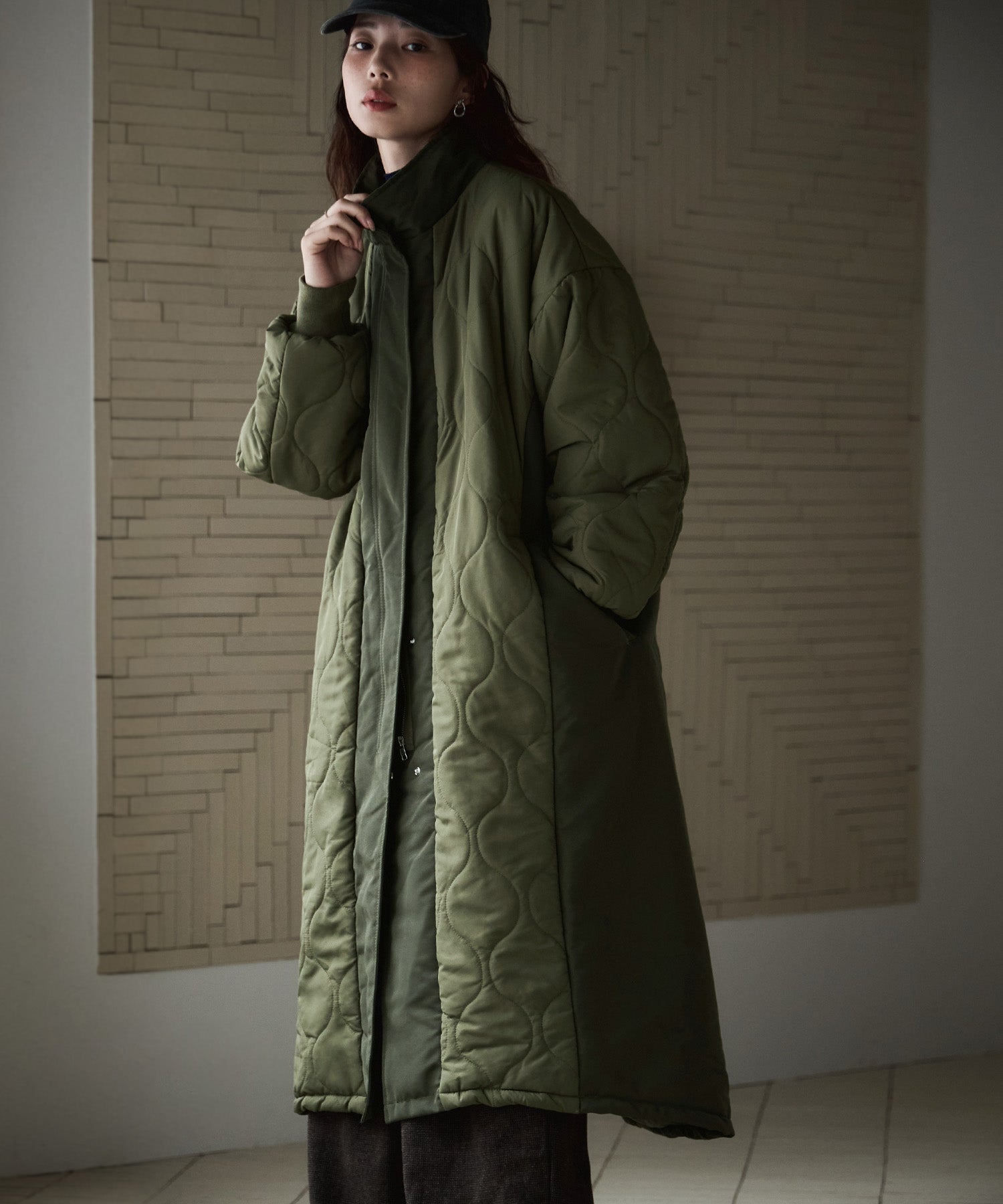 キルト切替スタンドロングコート｜コート・ジャケット - etoll.