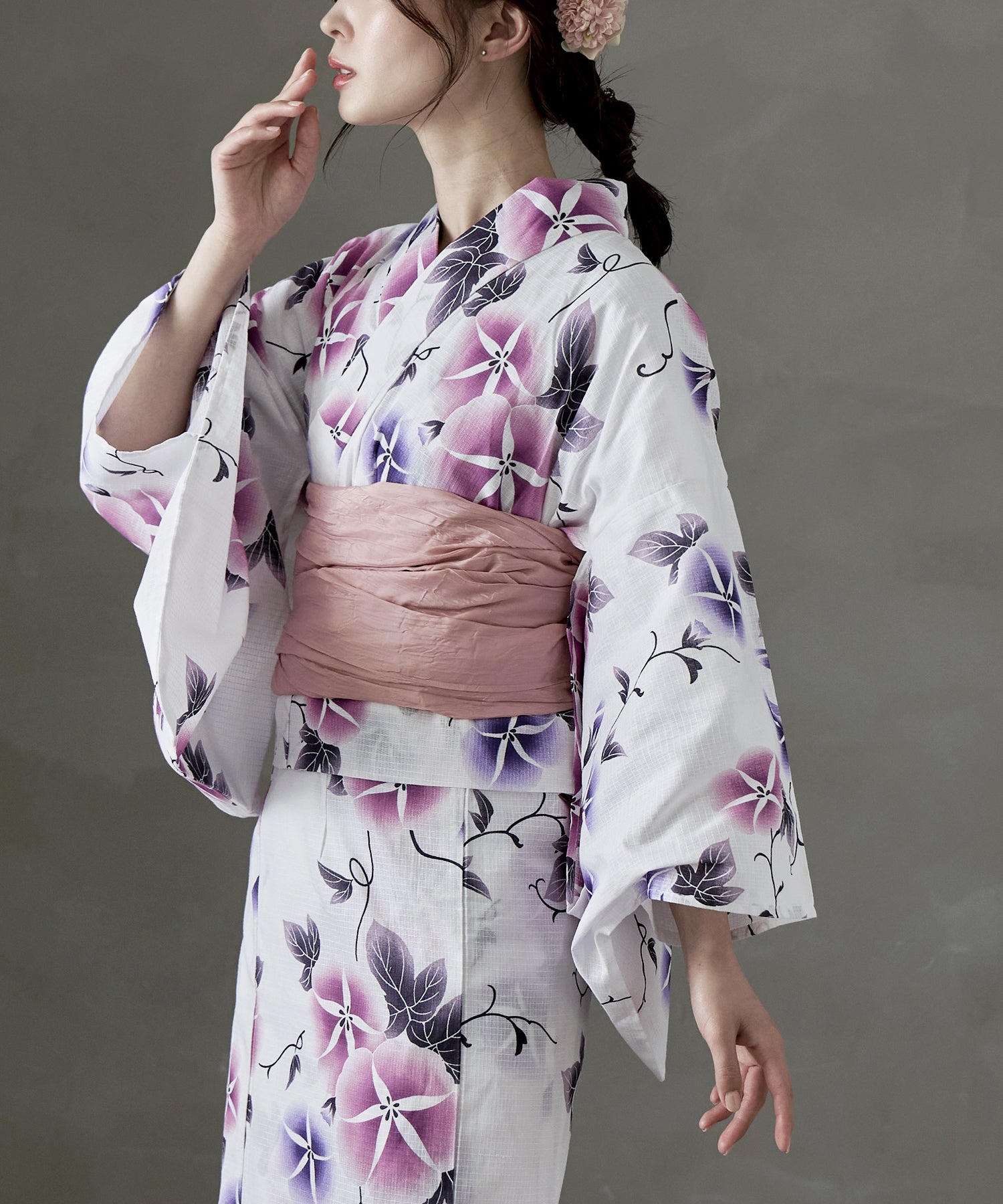 着付けのいらない簡単セパレート綿浴衣＋しわ兵児帯 2点セット 青と紫