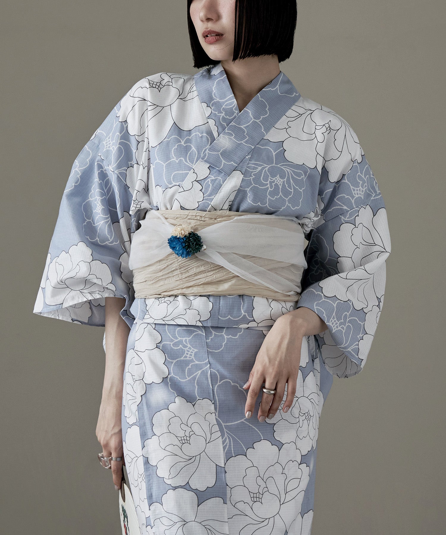 着付けのいらない簡単セパレート綿浴衣＋しわ兵児帯 2点セット 白縹地