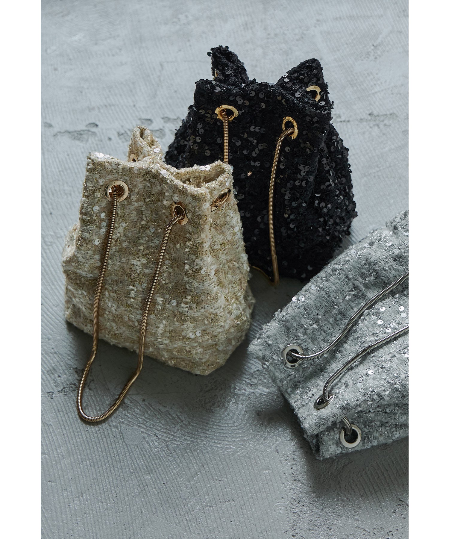 2wayツイードスパンコールバッグ 巾着 ショルダー パーティーバッグ