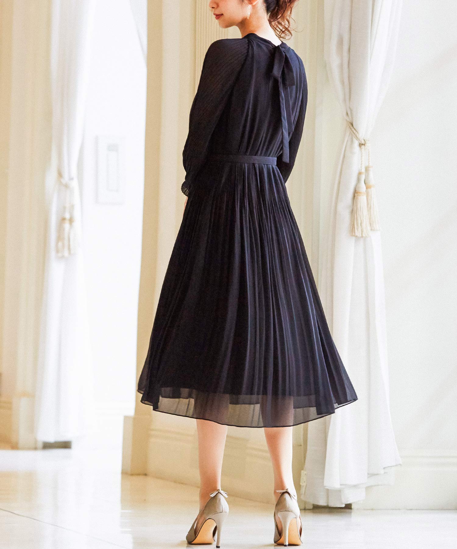 総プリーツロング 結婚式ワンピース パーティードレス｜パーティー