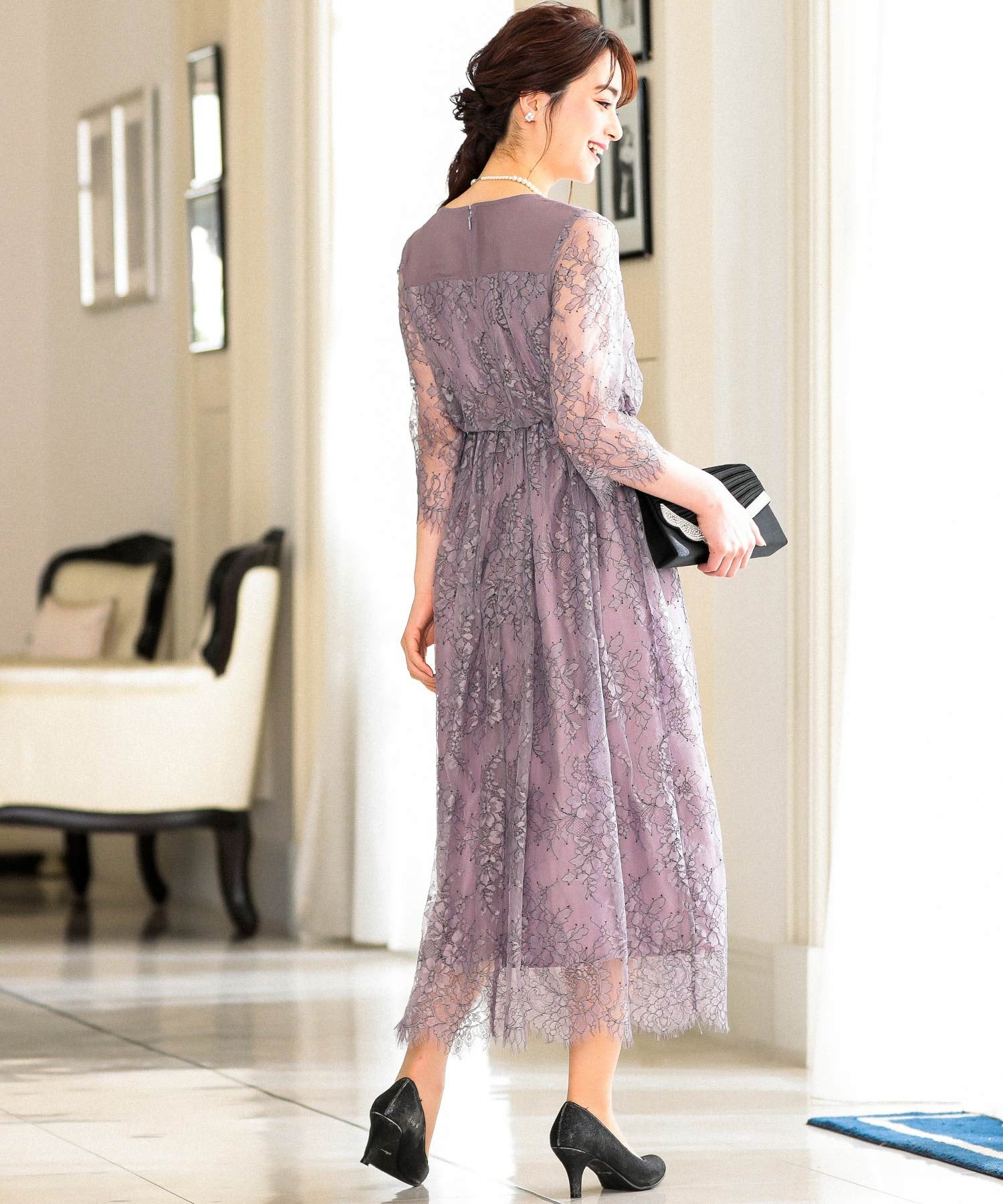 オールレースロング 結婚式ワンピース パーティードレス 成人式 同窓会