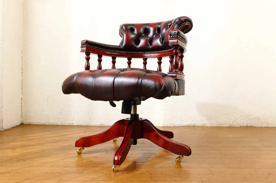 クラシック アームチェア ヴィンテージ レザー キャスター付 デスク