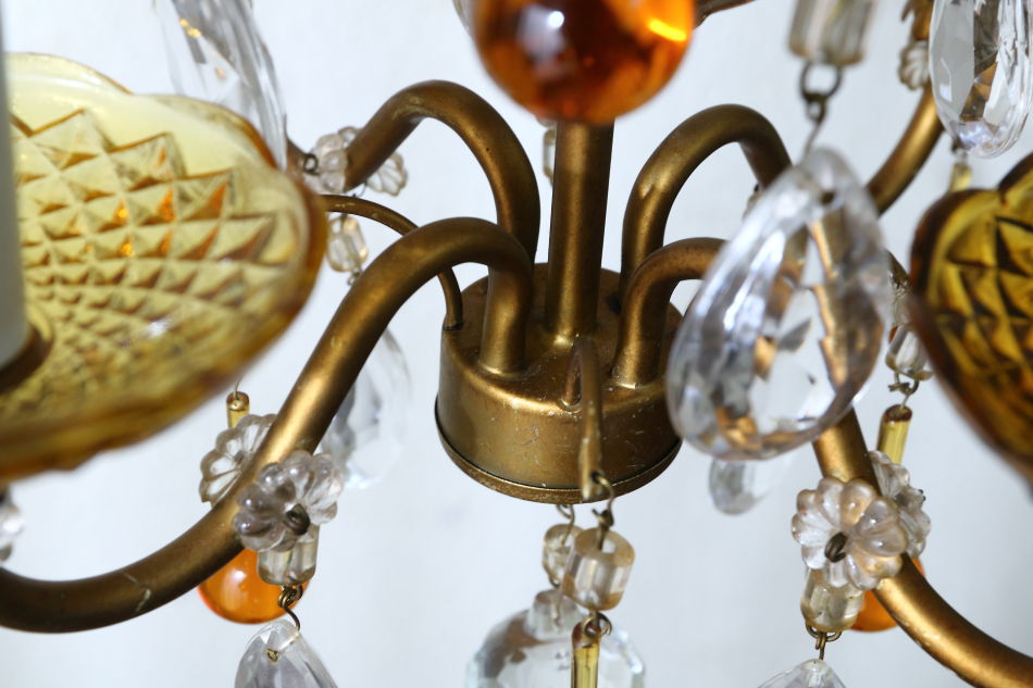 ムラーノアンバーガラス&クリアドロップ ゴールドギルトシャンデリア(4