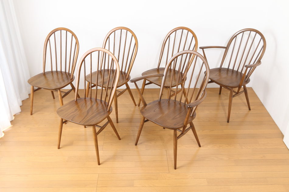 アーコールERCOL 877A&877 ウィンザーチェア 6脚セット｜アンティーク