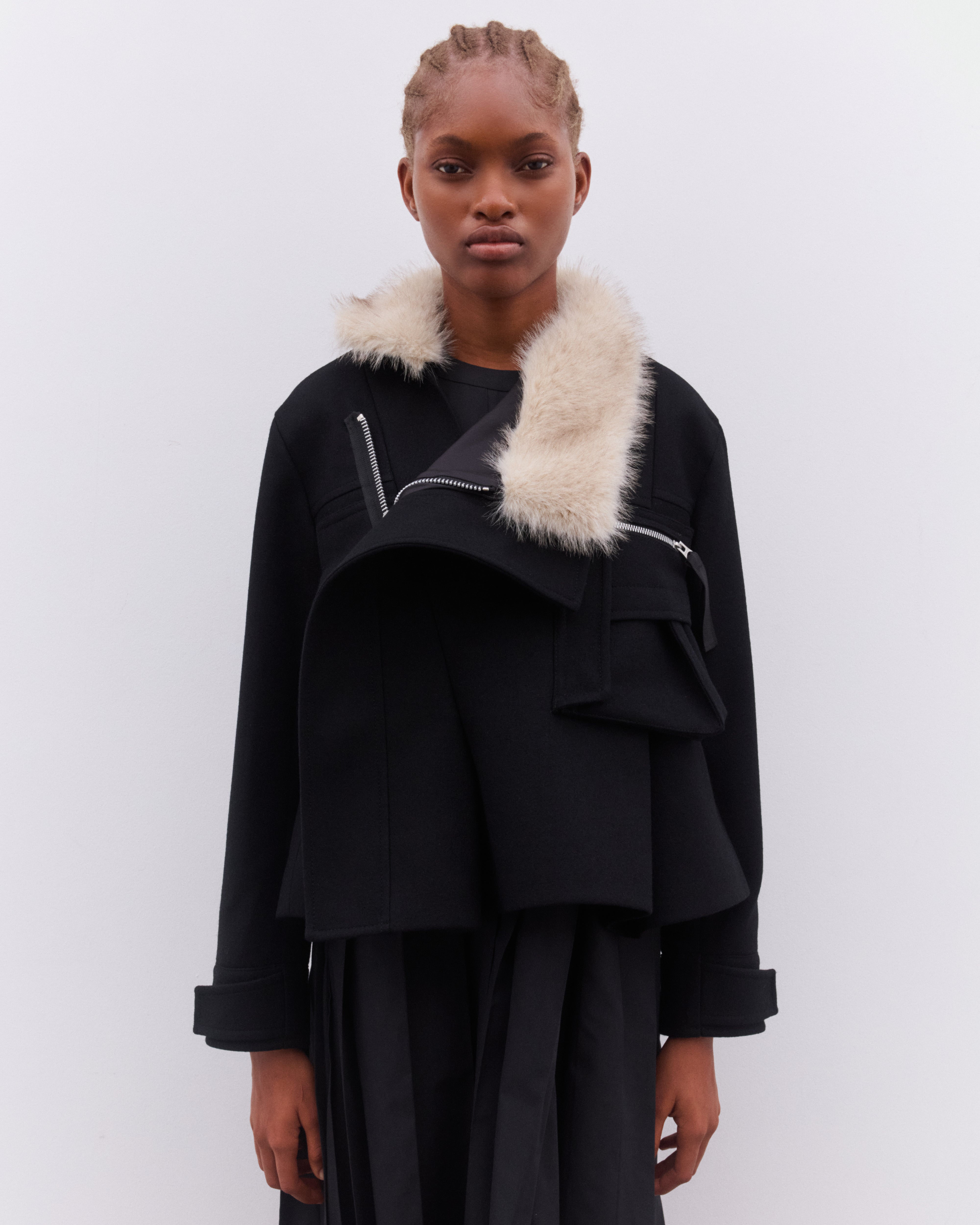sacai: Women's Wool Melton Blouson (Black) | DSML E-SHOP
