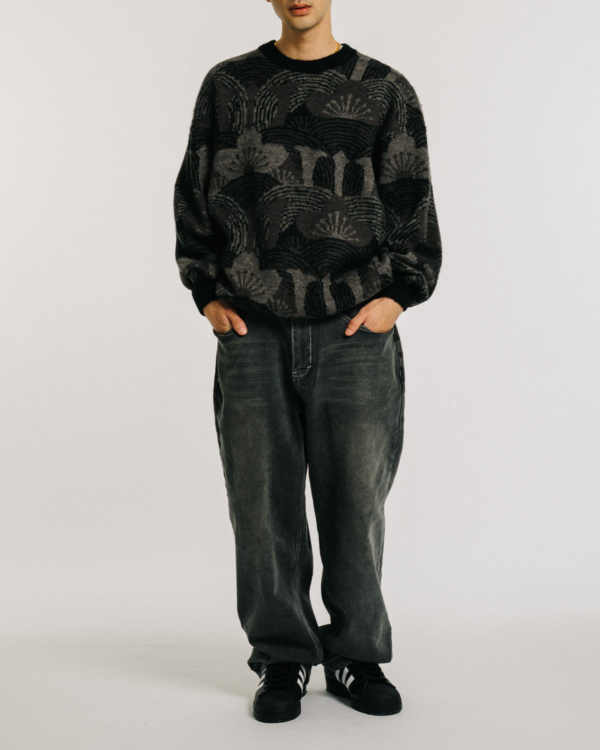 KABUTO MOHAIR CREW KNIT - BLACK / GREY – Evisen Skateboards ゑ