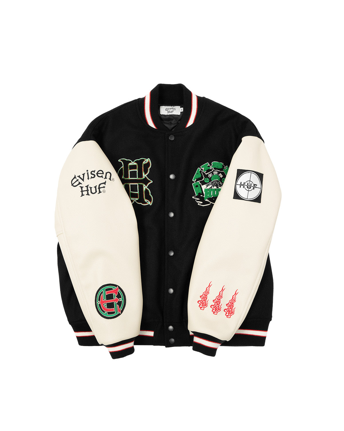 HUF x EVISEN STADIUM LOGO JACKET - BLACK – Evisen Skateboards ゑ