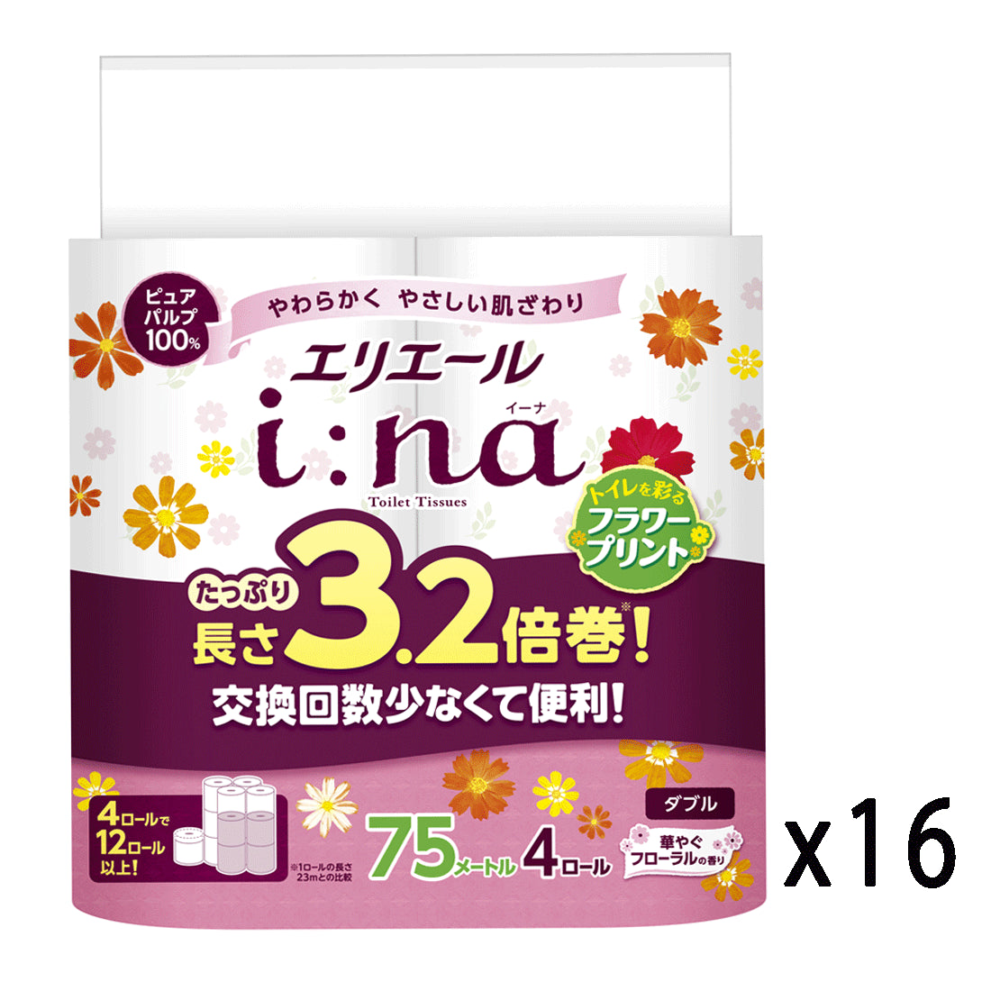 エリエール i:na（イーナ）トイレットティシュープリント 3.2倍巻4