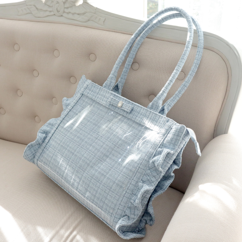 パレットリリーツイードバッグ ビジューリボン ライトブルー| FUKUYA